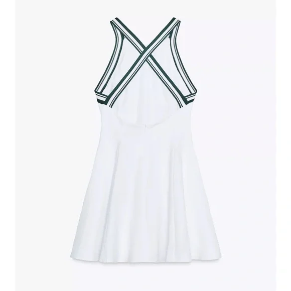 Zara White Mini Dress with Green-Striped Halter - Picture 4 of 10